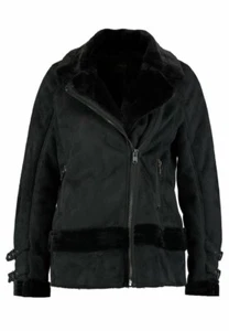 Y.A.S Tall Jolean Faux Suede Fur Aviator Biker Jacket Black Size 14 Bnwt - Picture 1 of 3