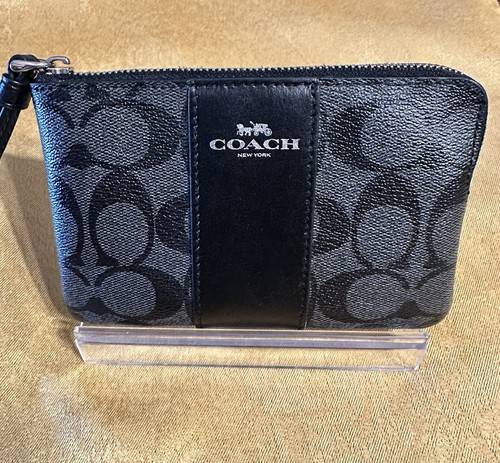 Bracciale Coach Zip F58035 Nero Firmato Rivestito Tela Pelle Liscia Nuovo senza etichette