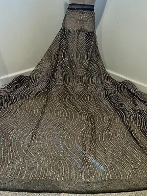 Black Gold Silver rhinestones Glitter mesh fabric 50” width sold by the yard - Image 1 of 4