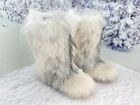 Gray White Goat Fur Women Boots 36 EU 5-5.5 US Mukluks,Yeti,Eskimo,Handmade