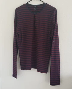 H & M Women’s Long Sleeve Cotton Pullover Shirt Top Maroon/Blue Stripe Size Med - Picture 1 of 5