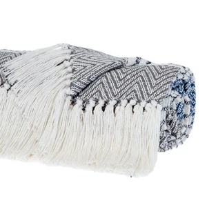 Anthrazit gewebte Baumwolle gestreift Wohndecke - Bild 1 von 8