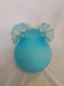 Blue Satin Cased Glass Lamp Shade Ruffled Top 4" Fitter - Picture 1 of 6