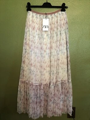 Falda Larga Floral Rosa 100% Auténtica ZARA $89.90+Talla Impuestos: M Foto 1 de 4