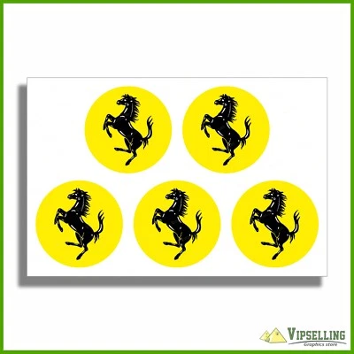 Ferrari Yellow Wheel Center Caps LAMINATED Vinyl Decals Stickers Kit Any Size - Image 1 of 2