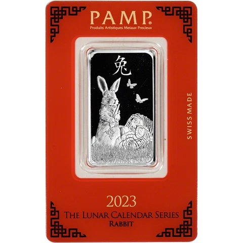 1 oz Platinum Bar - PAMP Suisse - Lunar Year of the Rabbit - 999.5 Fine in Assay Cover