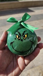 Grinch Disco Green Christmas Glitter Ornaments Set Of 4 New - Picture 1 of 1