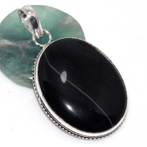 Banded Black Onyx 925 Silver Plated Gemstone Pendant 2" Women Jewelry AU l958 - Picture 1 of 3
