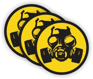 3 Gas Mask Symbol Hard Hat Stickers Zombie Helmet Decals Biohazard Funny Laborer - Picture 1 of 1