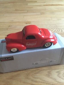 SpecCast 1941 Willys Coupe Street Rod Red Die Cast Metal Bank NIB Budweiser - Picture 1 of 4