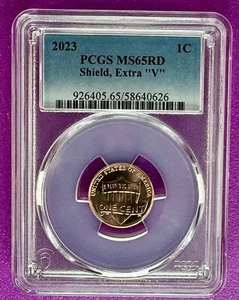 2023 1c Extra "V" VDBV Lincoln Shield Cent PCGS MS65RD - Picture 1 of 2