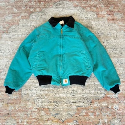 Rare Vintage Carhartt Quilt Lined Corduroy Collar Denim Jacket Teal Sz XLarge - Image 1 of 4