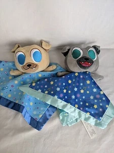 Disney Junior Puppy Dog Pals Lot of 2 Loveys Bingo & Rolly Blue Satin Rattles - Picture 1 of 10