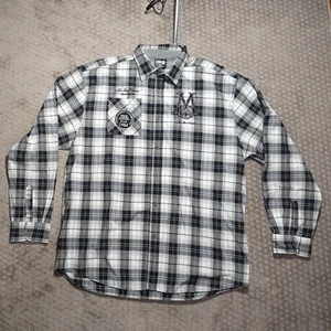 Mekka besticktes langärmliges kariertes Button-Down-Hemd Herren Größe 4X schwarz weiß - Bild 1 von 9
