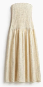 H&M Smocked Bandeau Dress Cream Ivory Butter Sold Out Size XL Strapless NWT New - Picture 1 of 17