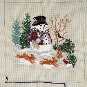 Winter Snowman Needlepoint Canvas - Partially Completed WIP - Ready To Finish - Picture 1 of 10
