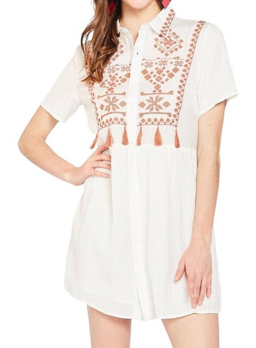 OFF WHITE Mini abito Entro ricamato e nappa bianco sporco