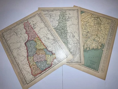 NEW HAMPSHIRE State Maps, GREAT DEAL, 3 100+ Yr Old Maps, SEE PICs & DESCRIP - Image 1 of 4