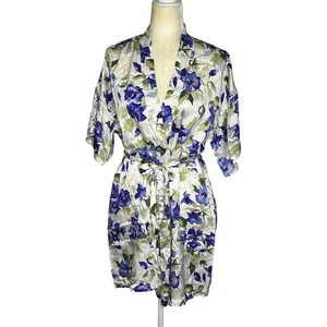 Bata August Silk Intimates Floral 100% Seda Pequeña Bolsillos con Cinturón Kimono Corta - Imagen 1 de 10