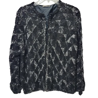 Max Mara Lg Vtg 70s Black Sequin Wool Bomber Jacket Glam Party Disco Evening - Image 1 of 4