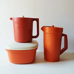 TUPPERWARE Konvolut orange, 2 x großer Krug oder Krug + Dose, 70er Jahre Vintage - Bild 1 von 9