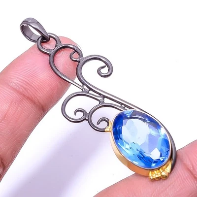 Colgante de plata de ley 925 hecho a mano de diseñador de tanzanita 2,34" P_9355_192_44 Foto 1 de 4