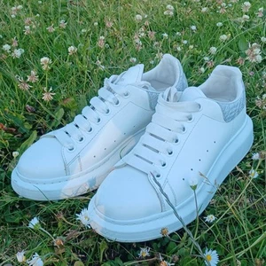 Alexander McQueen Sneakers Womens 39 D 9 White Silver Leather Shoes Designer - Picture 1 of 16