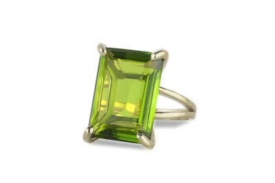 Natürlicher Smaragd Schliff Peridot Edelstein Split Schaft Ring IN 925 Silber - Bild 1 von 4