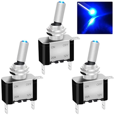 3 Pezzi Interruttore 12V 20A Interruttore a Levetta Con LED Blu per Auto, Interr - Immagine 1 di 4