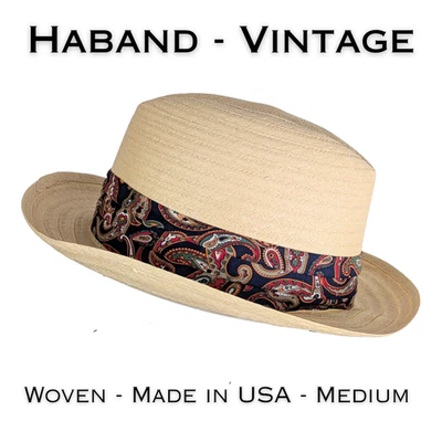 De Colección Haband Fedora Sombrero Mediano 22" Natural Paja Azul Paisley Sombrero Banda Hecho en EE. UU.  Foto 1 de 4