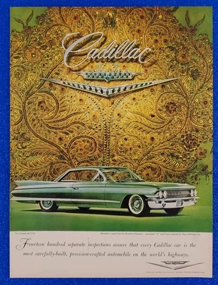 Cadillac 1961 cupé Deville clásico impresión original anuncio obra maestra de General Motors Foto 1 de 2