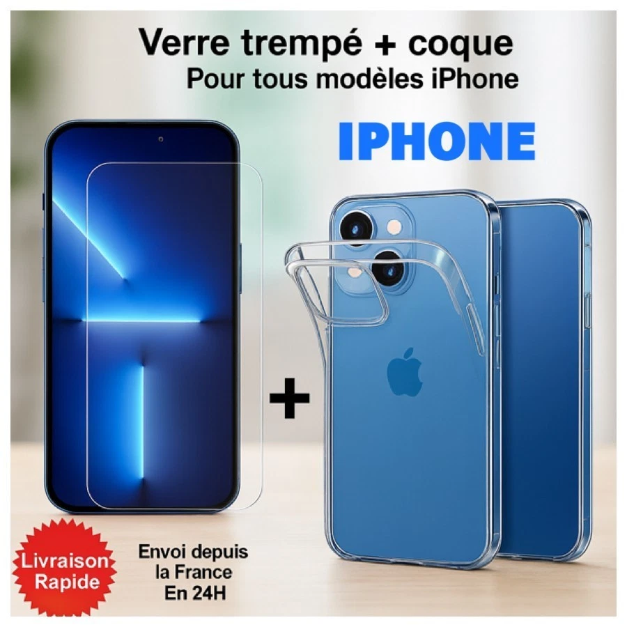 - SANS MARQUE/GÉNÉRIQUE POUR APPLE IPHONE Coque housse iphone 17 16 15 14 13 12 11 SE+écran verre trempé+caméra protecteur