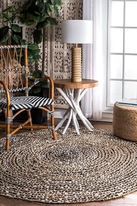 Rug 100% Natural  Jute & Cotton Round Carpet Handmade Floor Mat Room Area Rug - Picture 1 of 6