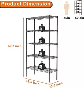 5-Tier Storage Shelf Standing Shelving Unit Heavy Duty Metal Wire Rack Organizer - Picture 1 of 7
