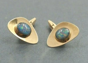 Stunning Opal Triplet Mens Cuff Links 9ct Yellow Gold Fine Mens Jewellery - Picture 1 of 9