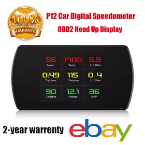 P12 Car OBD2 Head Up Display Digital Speedometer Voltage Fuel Consumption Alarm - Picture 1 of 5