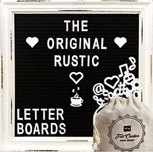 Black Felt Letter Board Baby Announcement Sign with Rustic Wood White Frame -...