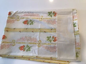 Vintage Floral Twin Flat Sheet Yellow & Orange Floral Embroidered Trim Percale - Imagen 1 de 7