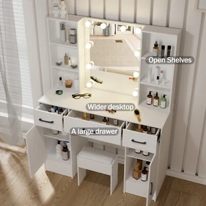 Dressing Table Vanity Makeup Desk Set w/LED Lighted Mirror&Stool Storage Dresser - Picture 1 of 22