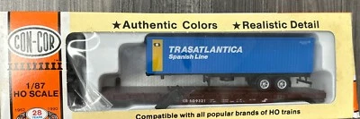 Con-Cor HO RTR #0001-9178 54’ COFC Conrail Flat/Spanish Container NIB! - Image 1 of 4