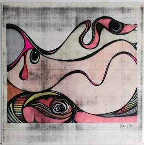 VINTAGE MIXED MEDIA PAINTING ON PAPER SIGNED 1980 ABSTRACT EXPRESSIONISM - Picture 1 of 7
