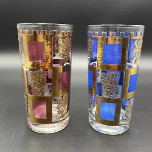 Henry VIII Pattern 1960 Vintage Barware Highball Glasses x2. Pink & Blue - Picture 1 of 5