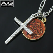 Cross Coin Pendant with 20" Chain Fashion Necklace for Women Kids Men