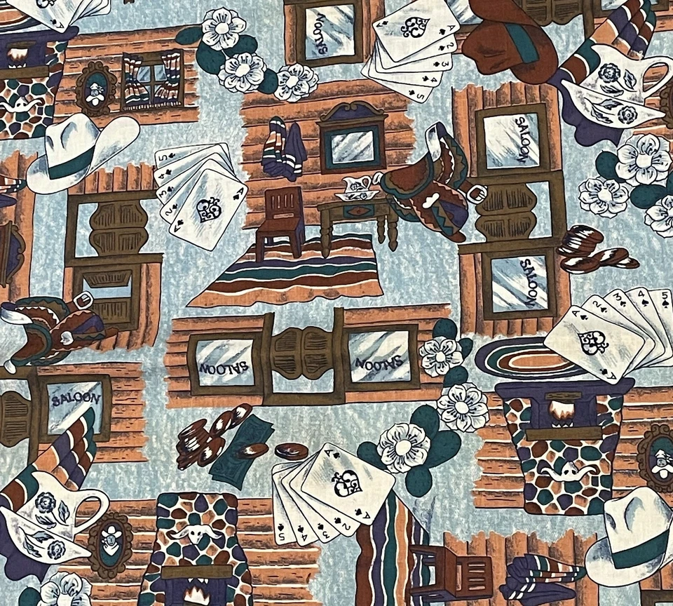 Vtg Lot Cowboy Western Saloon Fabric Man Cave Decor Canvas Cotton Wamsutta 3.64Y - Image 1 of 4