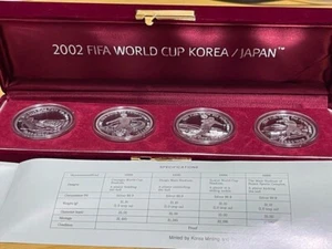 2002 FIFA World Cup Korea:Japan 4 Coin Set Proof 99.9 Silver COA w/Case&Box - Picture 1 of 7