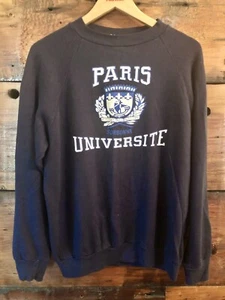 Vintage Universite Paris France SORBONNE Navy Raglan Sweatshirt Long Sleeve S/M - Picture 1 of 7