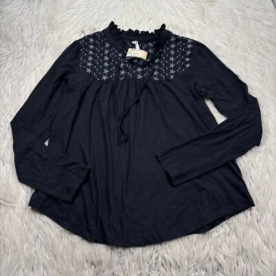 Novo com etiquetas Roper Feminino S Preto Bordado Ilhós Jugo LS Top Camponês Western - Imagem 1 de 4