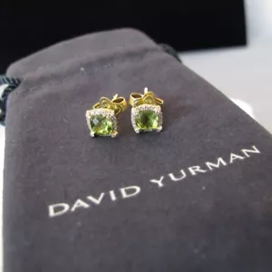 David Yurman 18K Petite Chatelaine Peridot Diamond Pavé Bezel Stud Earrings J104 - Picture 1 of 8