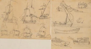 Maritime Szenen. Segelschiffe und Fischer auf See, Feder Unbekannt (19.Jhd) - Picture 1 of 5