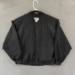 Vintage Summa Silk Bomber Jacket Mens L Black Bomber Full Zip Pocket Casual 80s - Picture 1 of 11